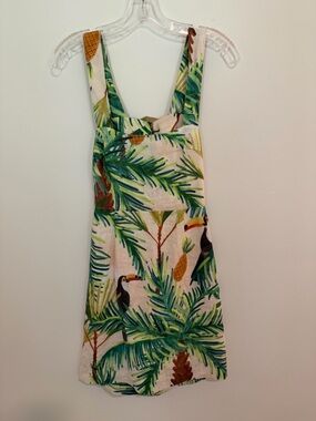 *LIKE NEW* Farm Rio Toucan Paradise Linen Open Back Mini Dress